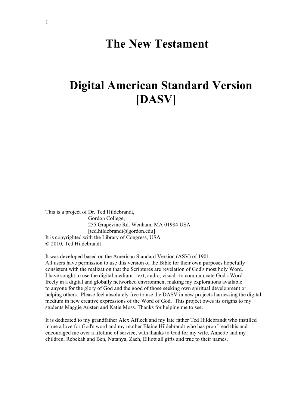 New Testament, DASV, Digital American Standard Version