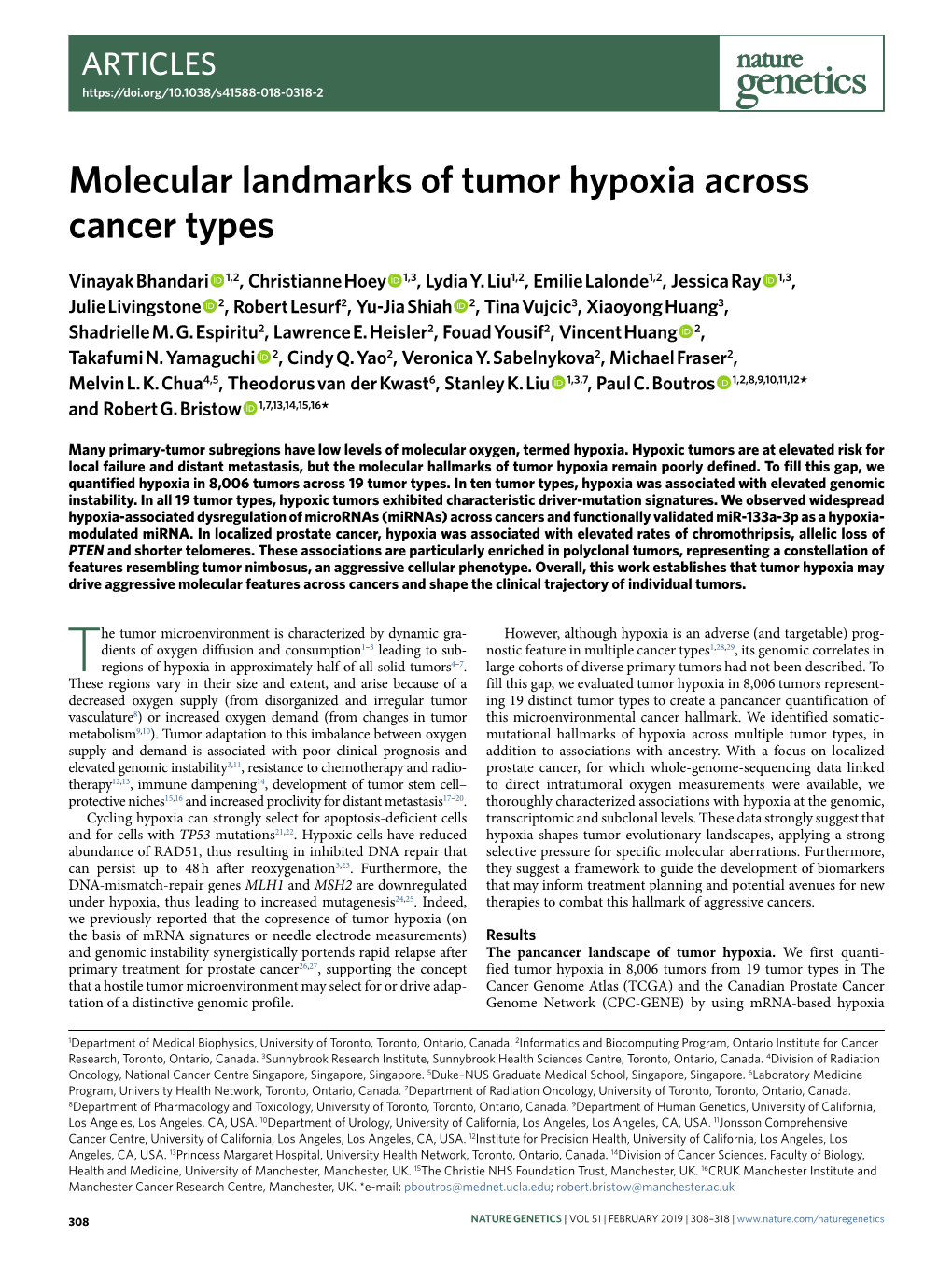 Molecular Landmarks of Tumor Hypoxia Across Cancer Types