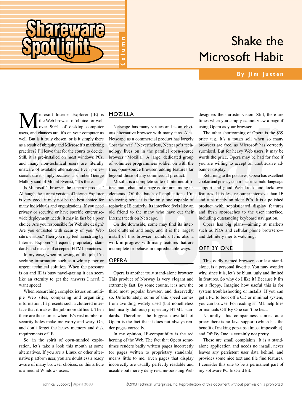 Shake the Microsoft Habit Column by Jim Justen