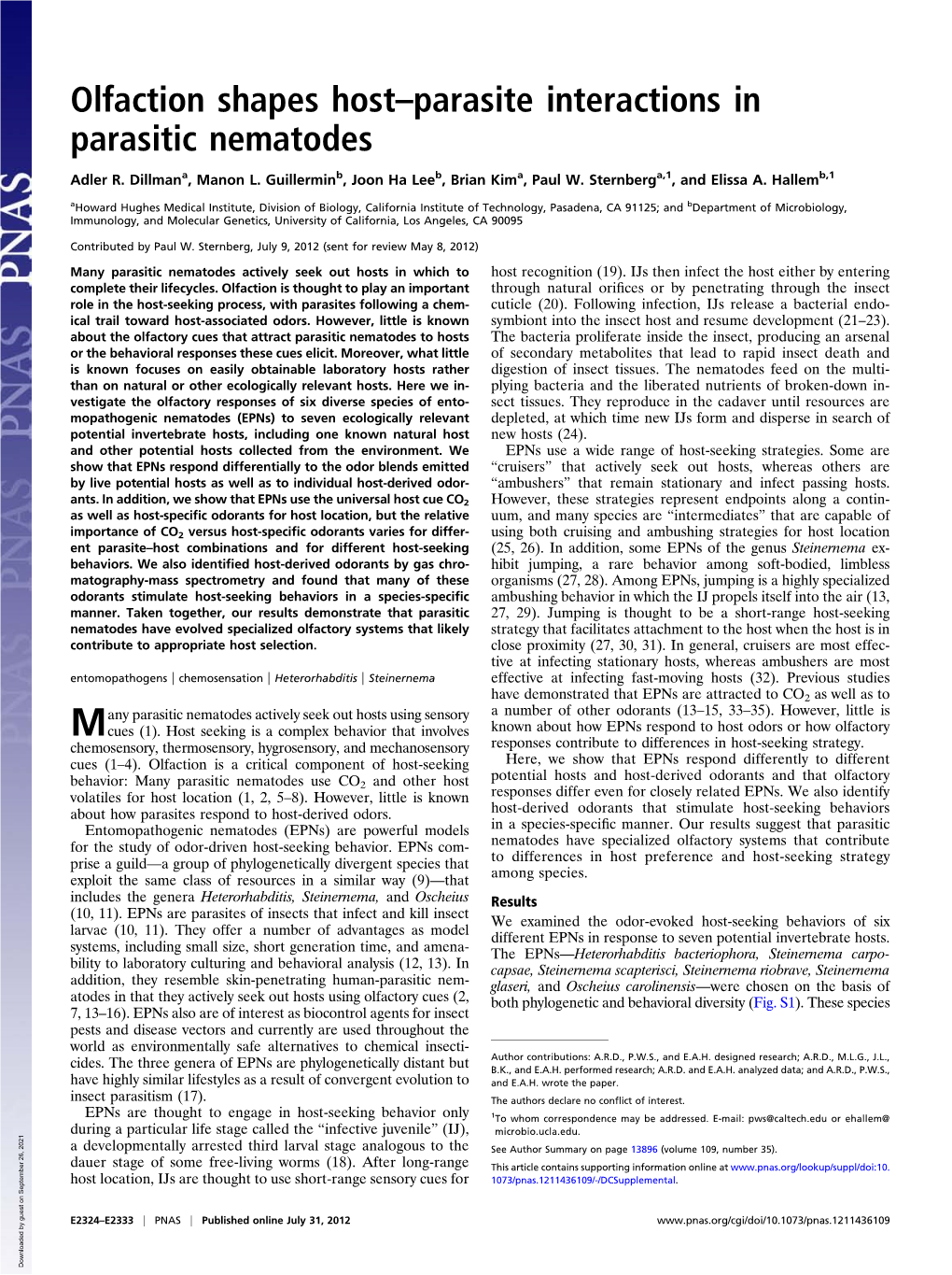 Olfaction Shapes Host–Parasite Interactions in Parasitic Nematodes