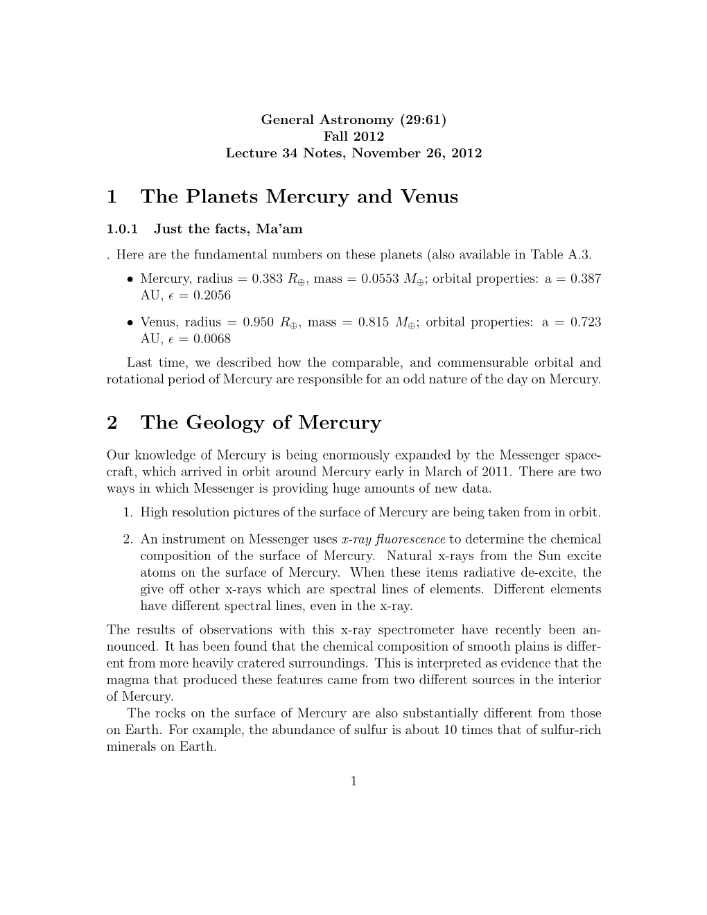 1 the Planets Mercury and Venus 2 the Geology of Mercury