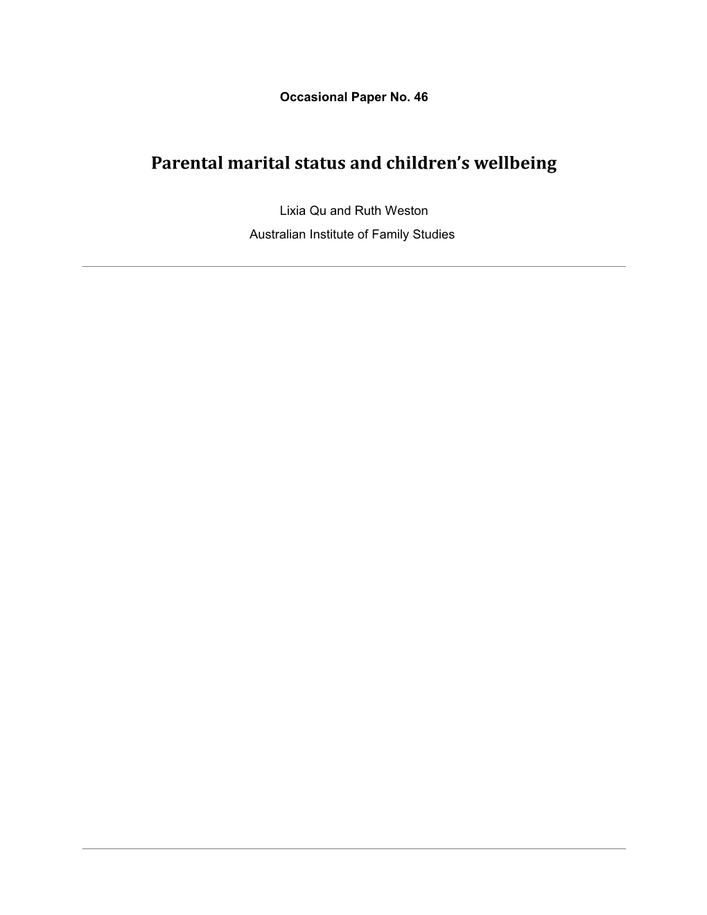 Parental Social Marital Status and Children S Well-Being