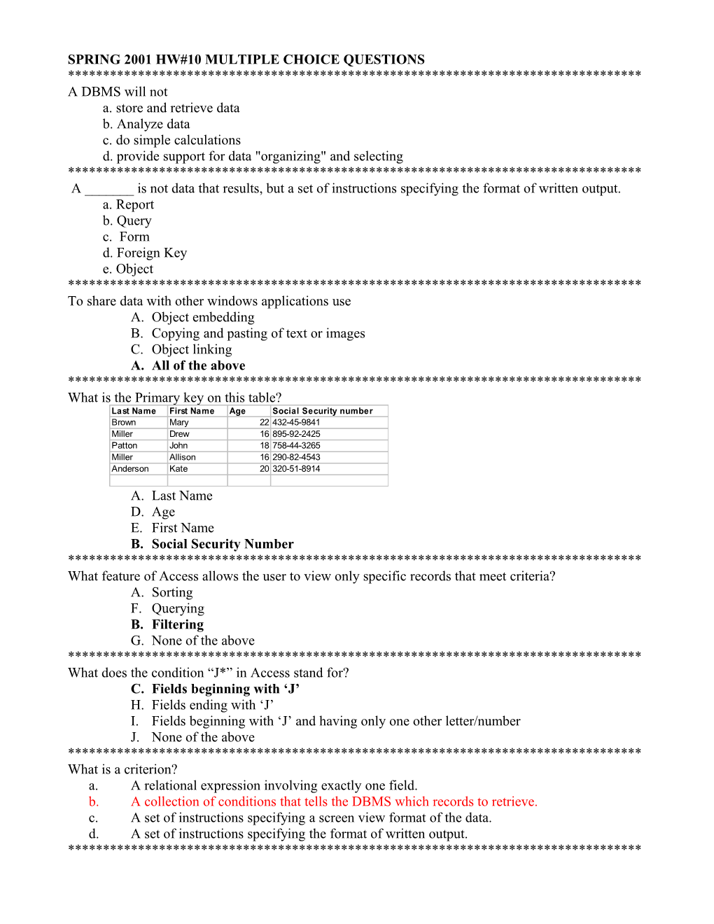 Spring 2001 Hw#10 Multiple Choice Questions