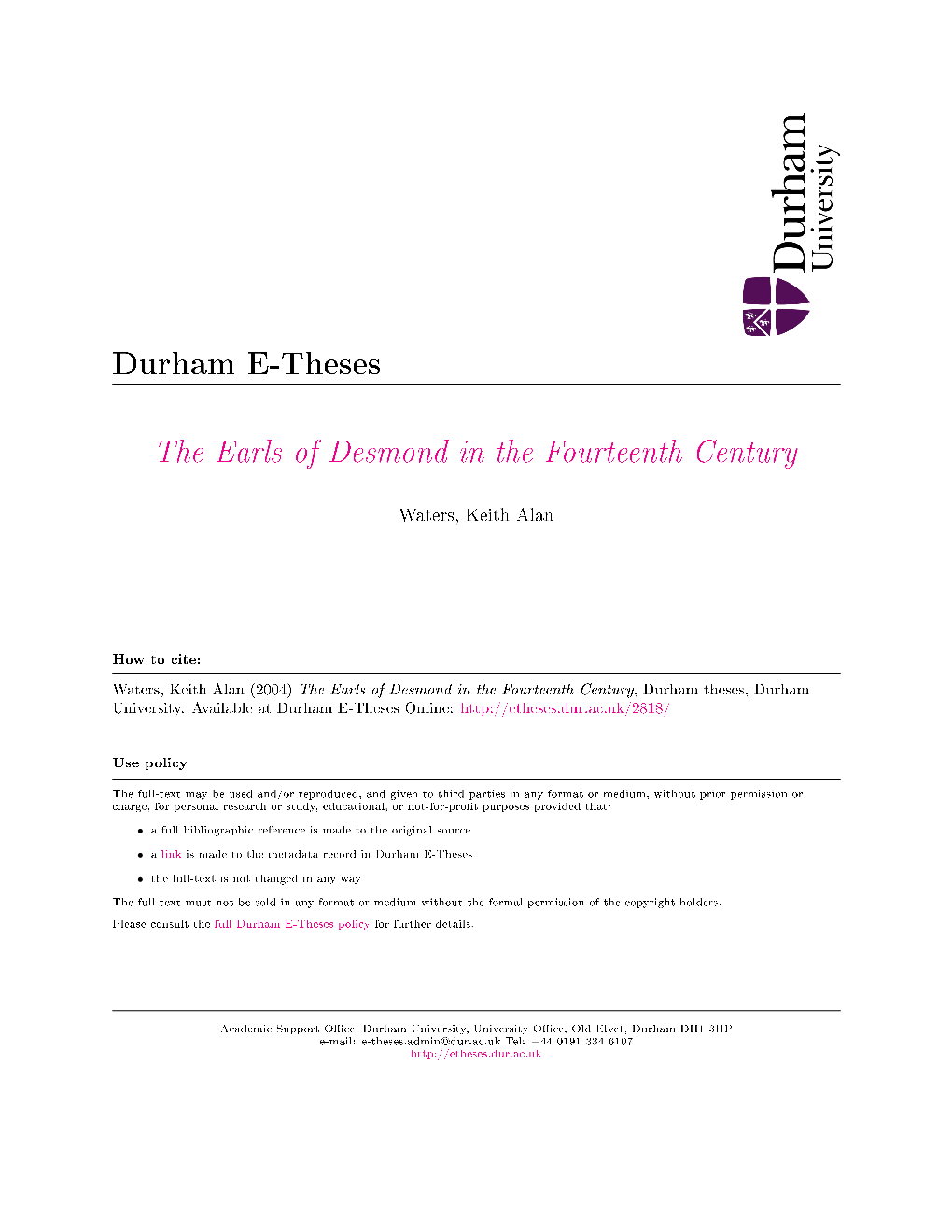 The Earls of Desmond in the Fourteenth Century