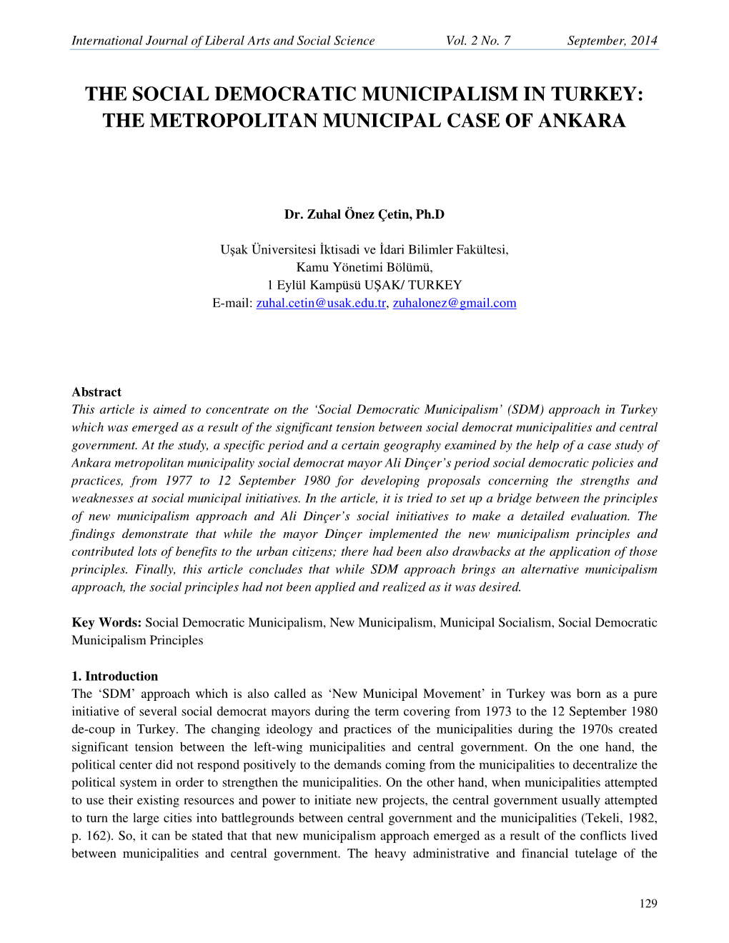 The Metropolitan Municipal Case of Ankara