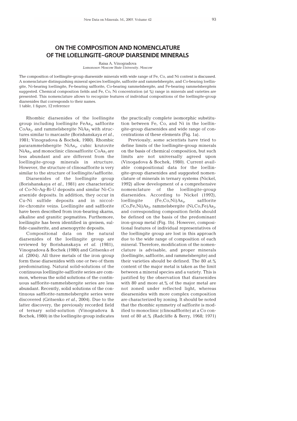 ON the COMPOSITION and NOMENCLATURE of the LOELLINGITE�GROUP DIARSENIDE MINERALS Raisa A