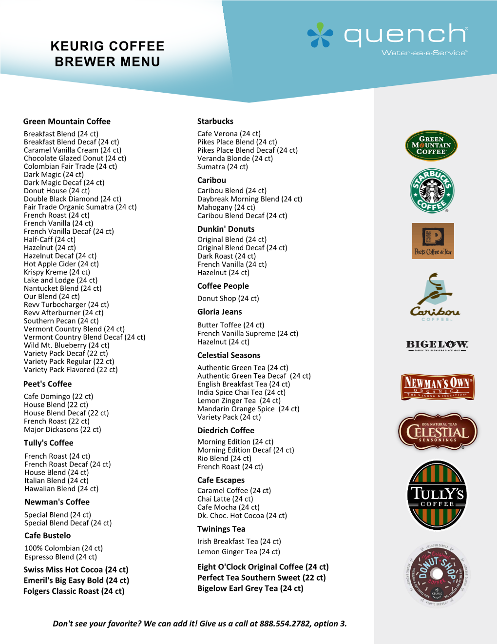 Keurig Coffee Brewer Menu