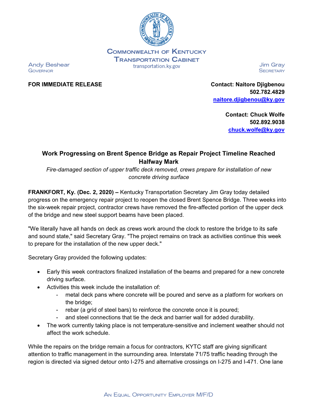 Brent Spence Repair Project Update