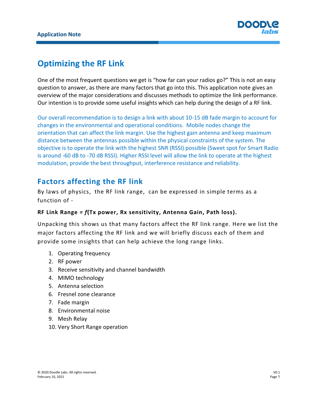 Optimizing the RF Link