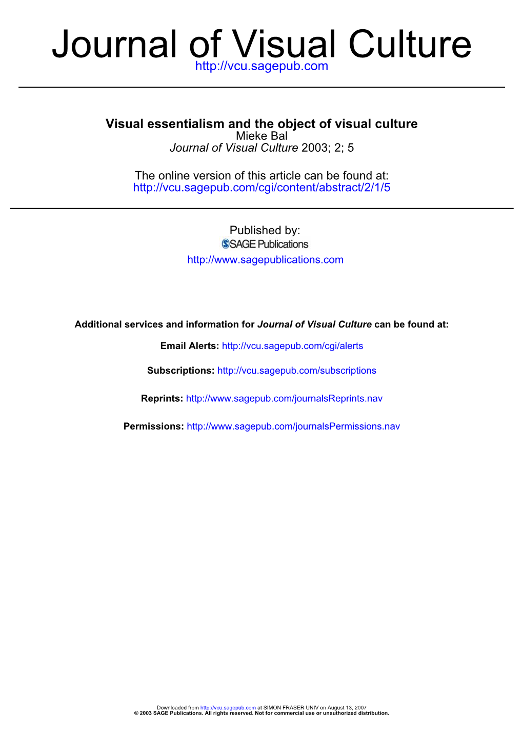 Journal of Visual Culture