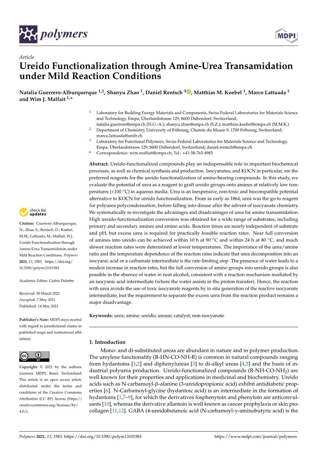 Ureido Functionalization Through Amine-Urea Transamidation Under Mild Reaction Conditions