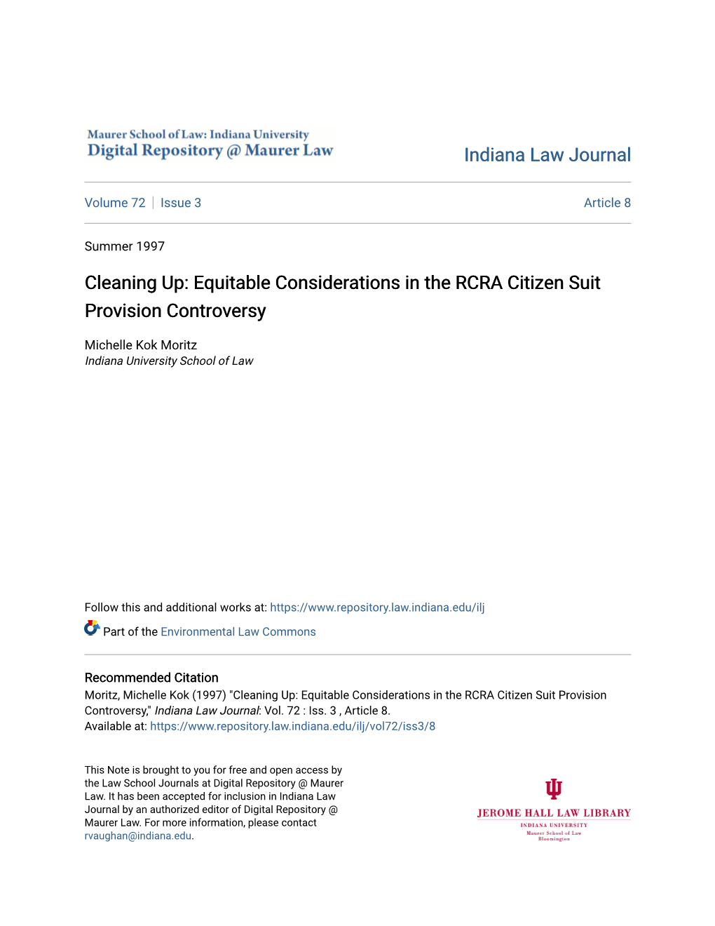 Equitable Considerations in the RCRA Citizen Suit Provision Controversy