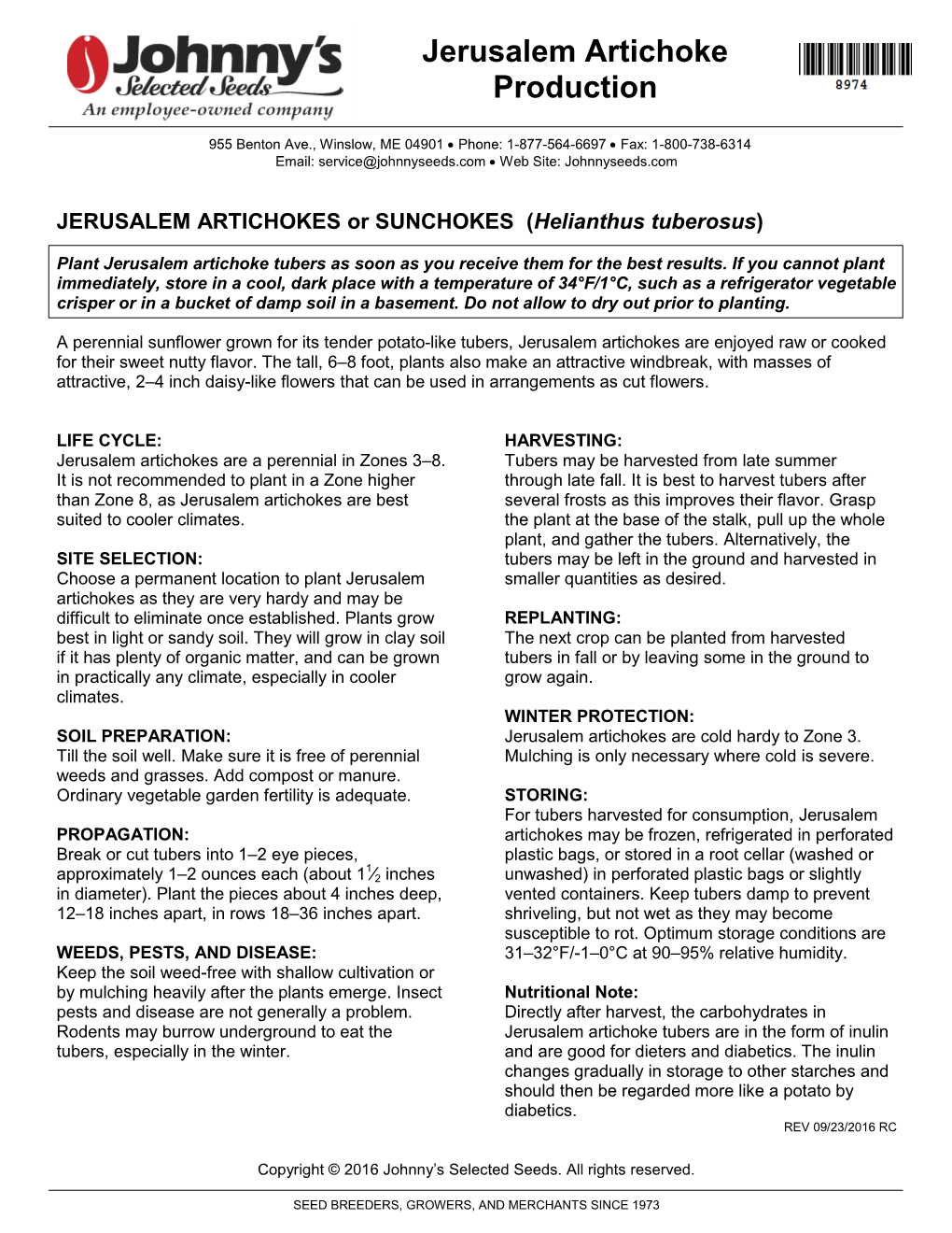 Jerusalem Artichoke Production