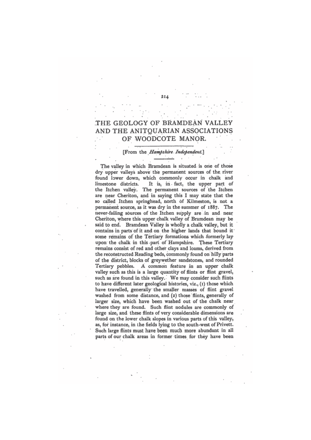 The Geology of Bramdean Valley and the Anitquarian Associations of Woodcote Manor