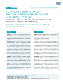 Complicated Pneumonia with Empyema Caused by Streptococcus Anginosus in a Child