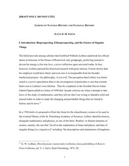1 [DRAFT ONLY. DO NOT CITE] JUSTIN E. H. S I. Introduction: Bioprospecting, Ethnoprospecting, and the Science of Singular Things