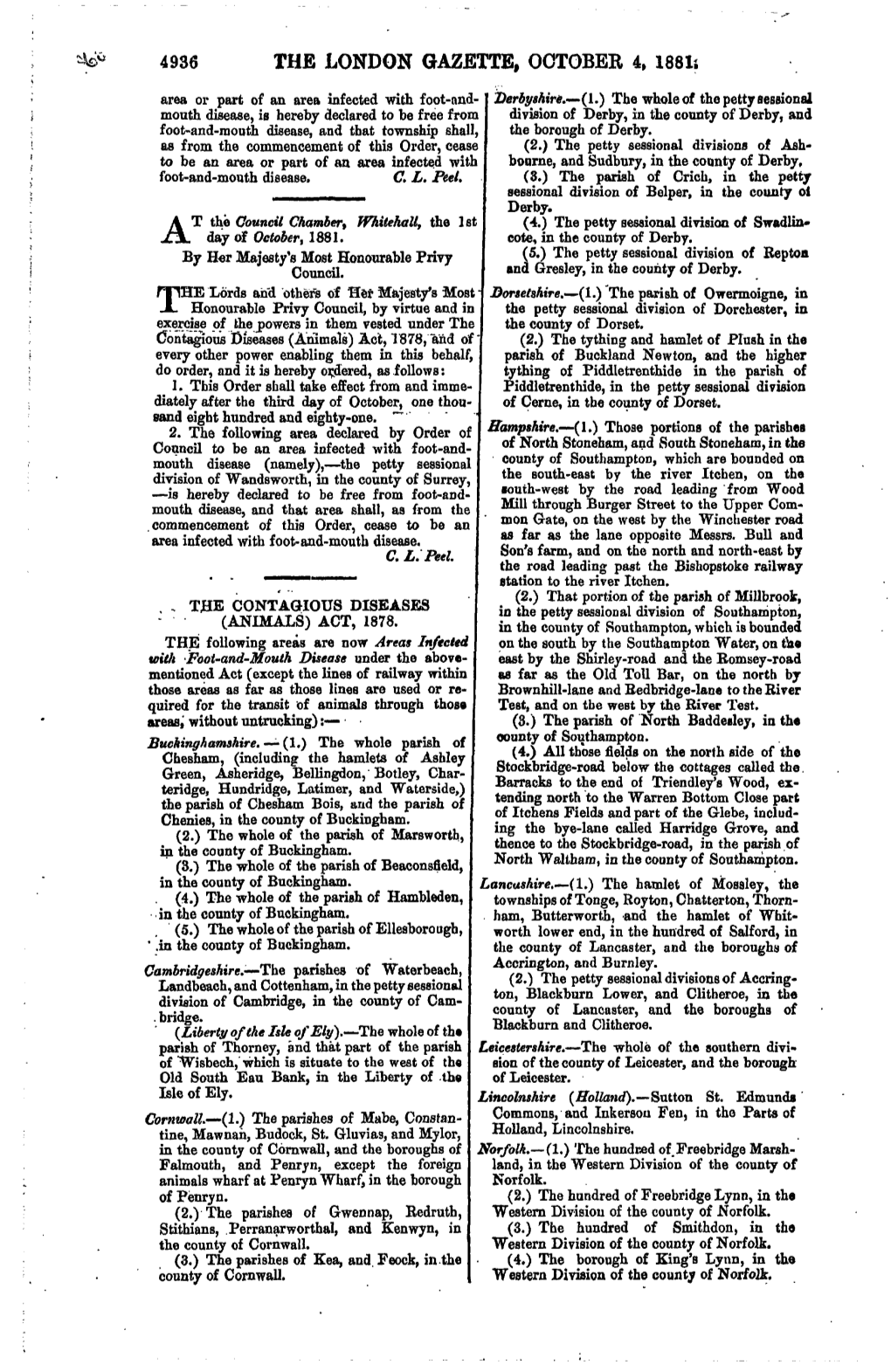 4936 the LONDON GAZETTE, OCTOBER 4, 1881S