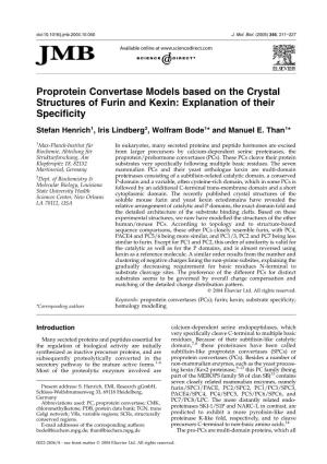 Proprotein Convertase Models Based on the Crystal Structures of Furin and Kexin: Explanation of Their Speciﬁcity