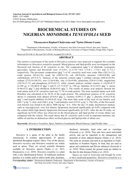 Biochemical Studies on Nigerian Monodora Tenuifolia Seed