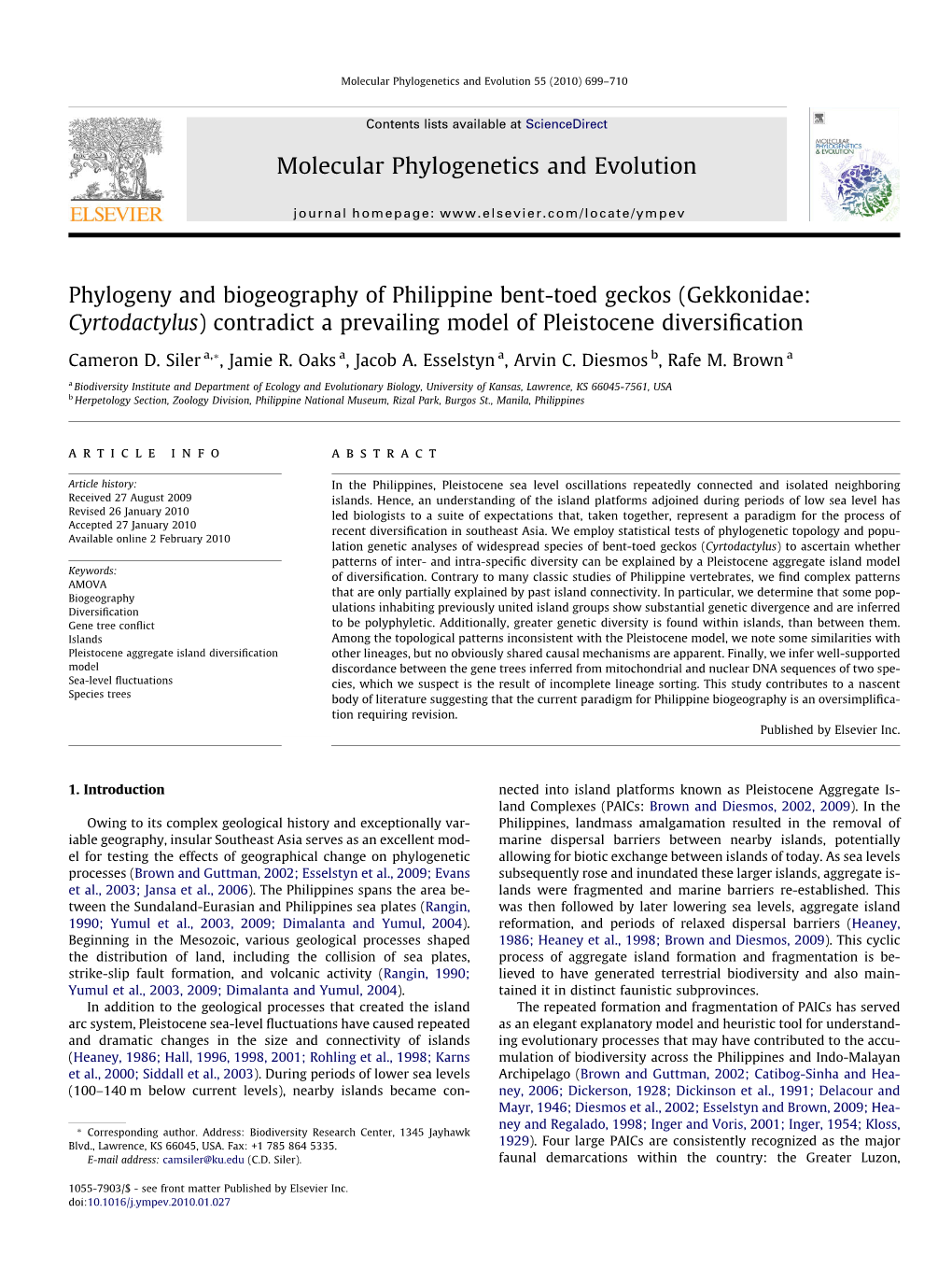 Phylogeny and Biogeography of Philippine Bent-Toed Geckos (Gekkonidae: Cyrtodactylus) Contradict a Prevailing Model of Pleistocene Diversiﬁcation