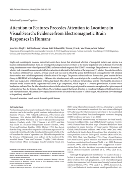 Attention to Features Precedes Attention to Locations in Visual Search: Evidence from Electromagnetic Brain Responses in Humans