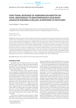 Functional Response of Habrobracon Hebetor Say (Hym.: Braconidae) to Mediterranean Flour Moth (Anagasta Kuehniella Zeller), in Response to Pesticides