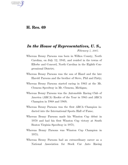 H. Res. 69 in the House of Representatives, U