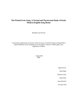 The Printed Lute Song: a Textual and Paratextual Study of Early Modern English Song Books