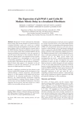 The Expression of P21/WAF-1 and Cyclin B1 Mediate Mitotic Delay in X-Irradiated Fibroblasts