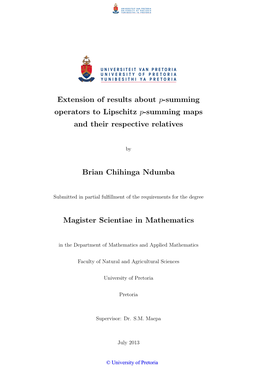 Extension of Results About P-Summing Operators to Lipschitz P-Summing Maps and Their Respective Relatives Brian Chihinga Ndumba