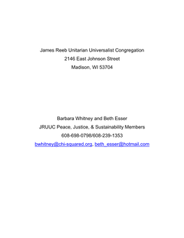 James Reeb Unitarian Universalist Congregation 2146 East Johnson Street Madison, WI 53704