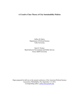 A Creative Class Theory of City Sustainability Policies