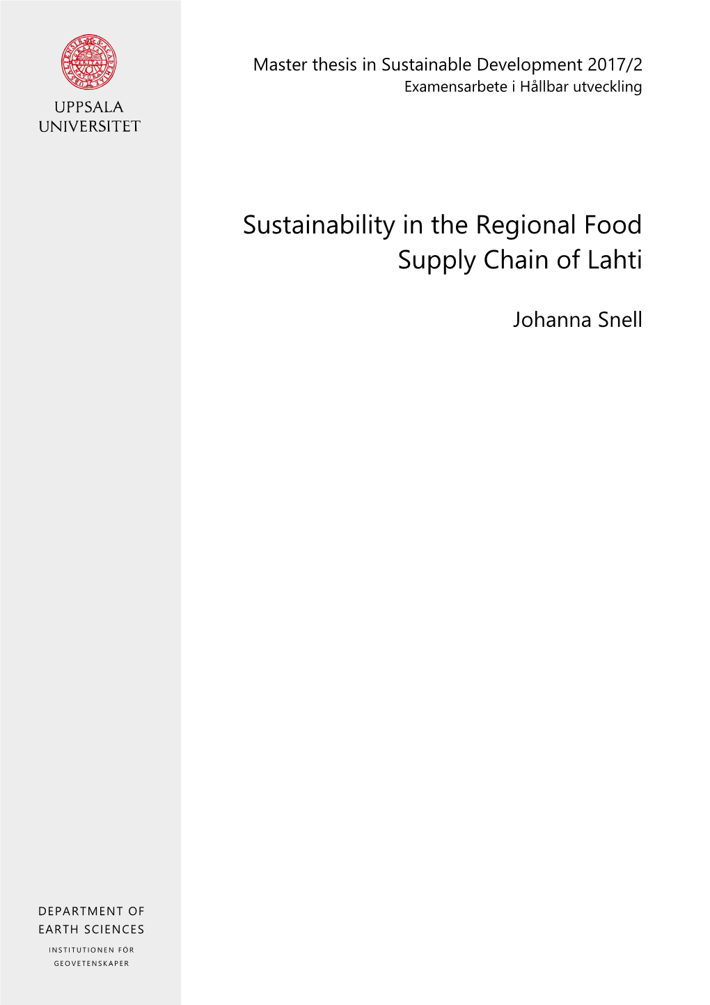 Sustainability in the Regional Food Supply Chain of Lahti