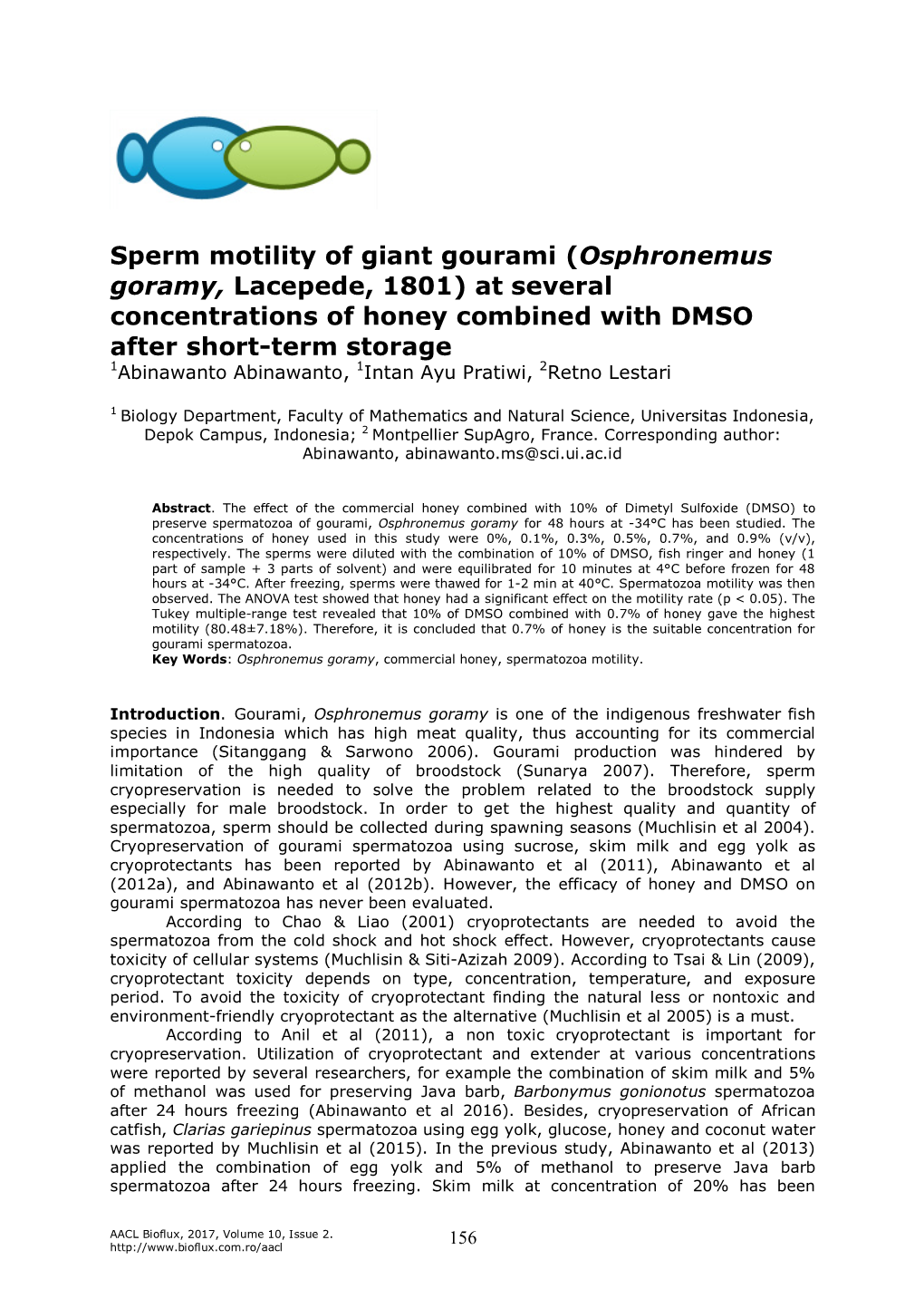 Sperm Motility of Giant Gourami (Osphronemus Goramy, Lacepede