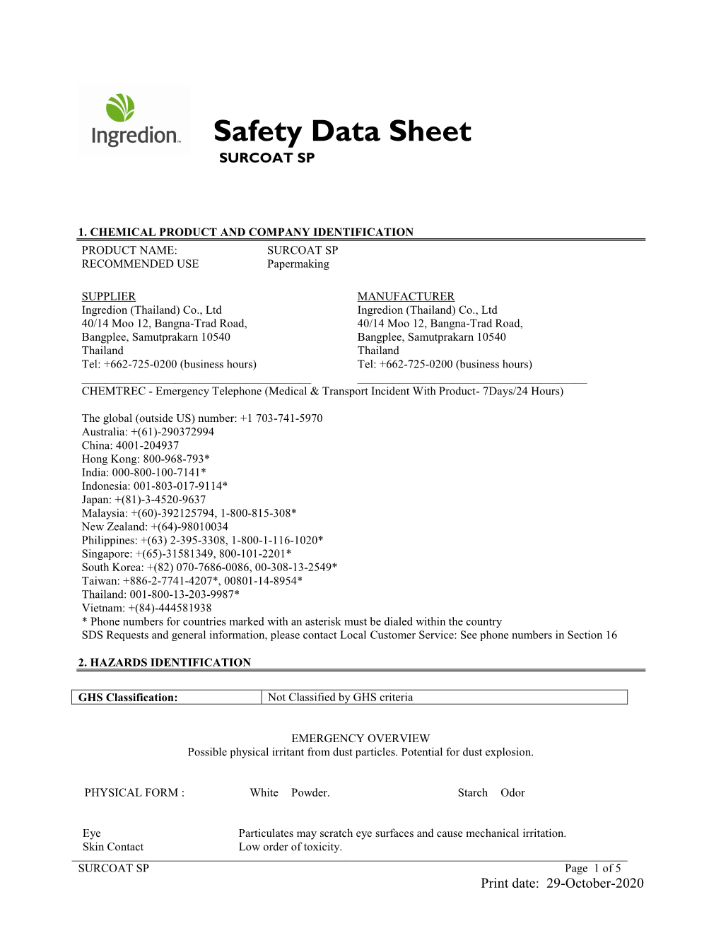 Safety Data Sheet SURCOAT SP