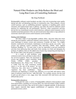 Natural-Fiber Products Can Help Reduce the Short and Long-Run Costs of Controlling Sediment