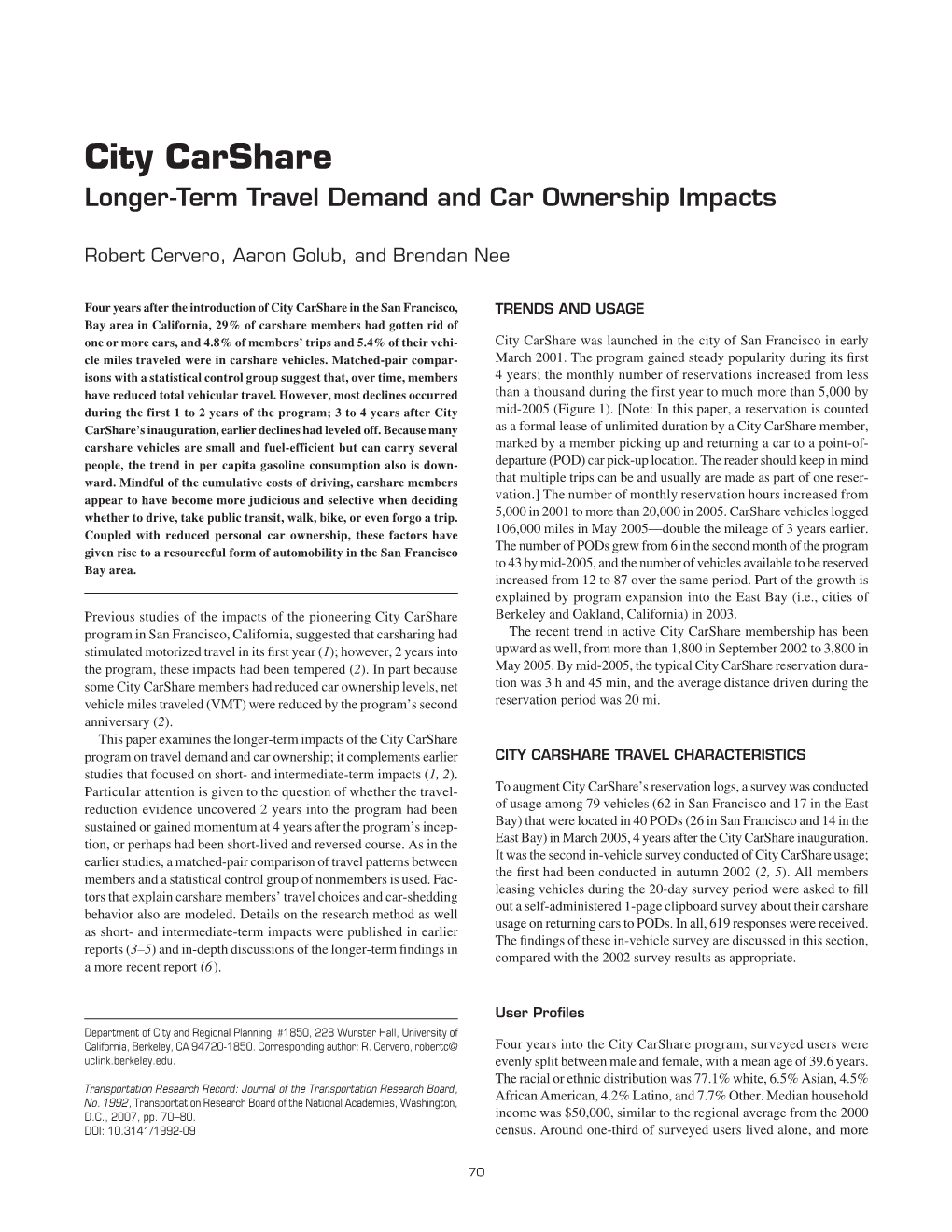 City Carshare Longer-Term Travel Demand and Car Ownership Impacts