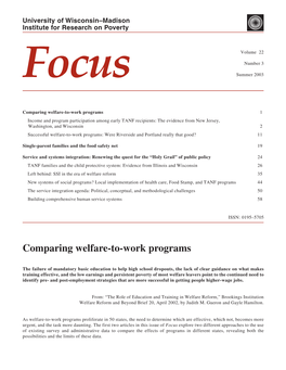 Comparing Welfare-To-Work Programs