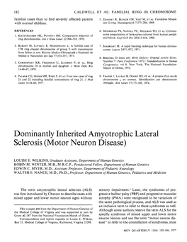 Dominantly Inherited Amyotrophic Lateral Sclerosis (Motor Neuron Disease)