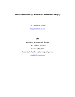 The Effects of Massage After Failed Lumbar Disc Surgery