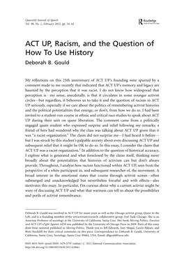 ACT UP, Racism, and the Question of How to Use History Deborah B