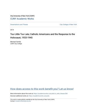 Catholic Americans and the Response to the Holocaust, 1933-1945