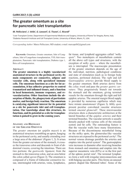 E2410-The Greater Omentum As a Site for Pancreatic Islet Transplantation