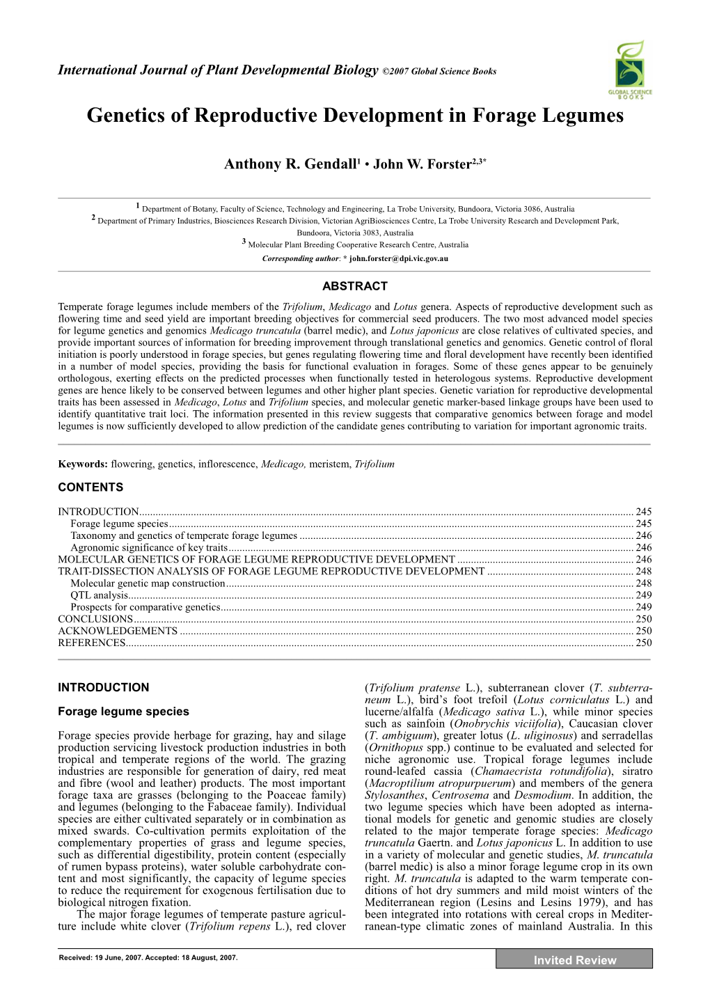 Genetics of Reproductive Development in Forage Legumes Anthony R