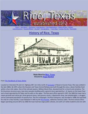 History of Rice, Texas