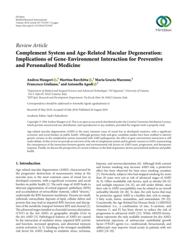Review Article Complement System and Age-Related Macular Degeneration: Implications of Gene-Environment Interaction for Preventive and Personalized Medicine