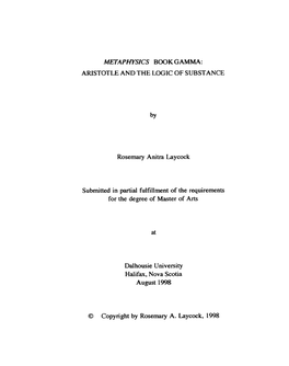 Metaphysics Book Gamima: Aristotle and the Logic of Substance