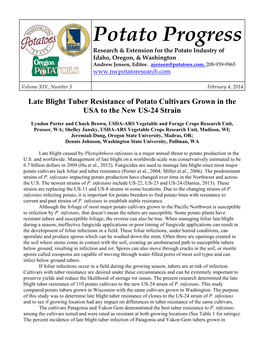 Potato Progress Research & Extension for the Potato Industry of Idaho, Oregon, & Washington Andrew Jensen, Editor