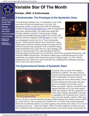 Z And, October 2000 Variable Star of the Month Variable Star of the Month