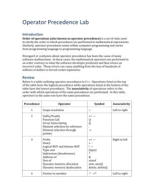 Operator Precedence Lab